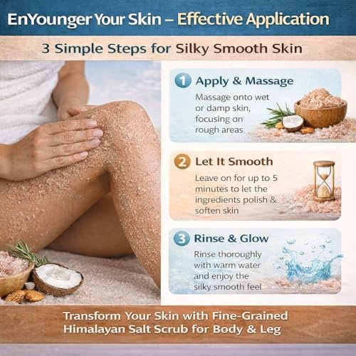 EnYounger™ 3-in-1 Fine-Grained Himalayan Salt Scrub for Body & Legs – Exfoliate, Smooth, Brighten & Hydrate Naturally (10 oz / 283 g) Avelisse