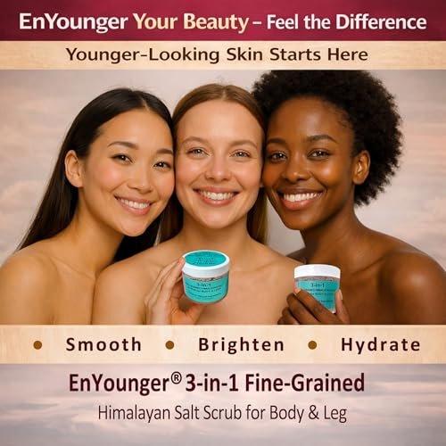 EnYounger™ 3-in-1 Fine-Grained Himalayan Salt Scrub for Body & Legs – Exfoliate, Smooth, Brighten & Hydrate Naturally (10 oz / 283 g) Avelisse