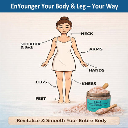 EnYounger™ 3-in-1 Fine-Grained Himalayan Salt Scrub for Body & Legs – Exfoliate, Smooth, Brighten & Hydrate Naturally (10 oz / 283 g) Avelisse