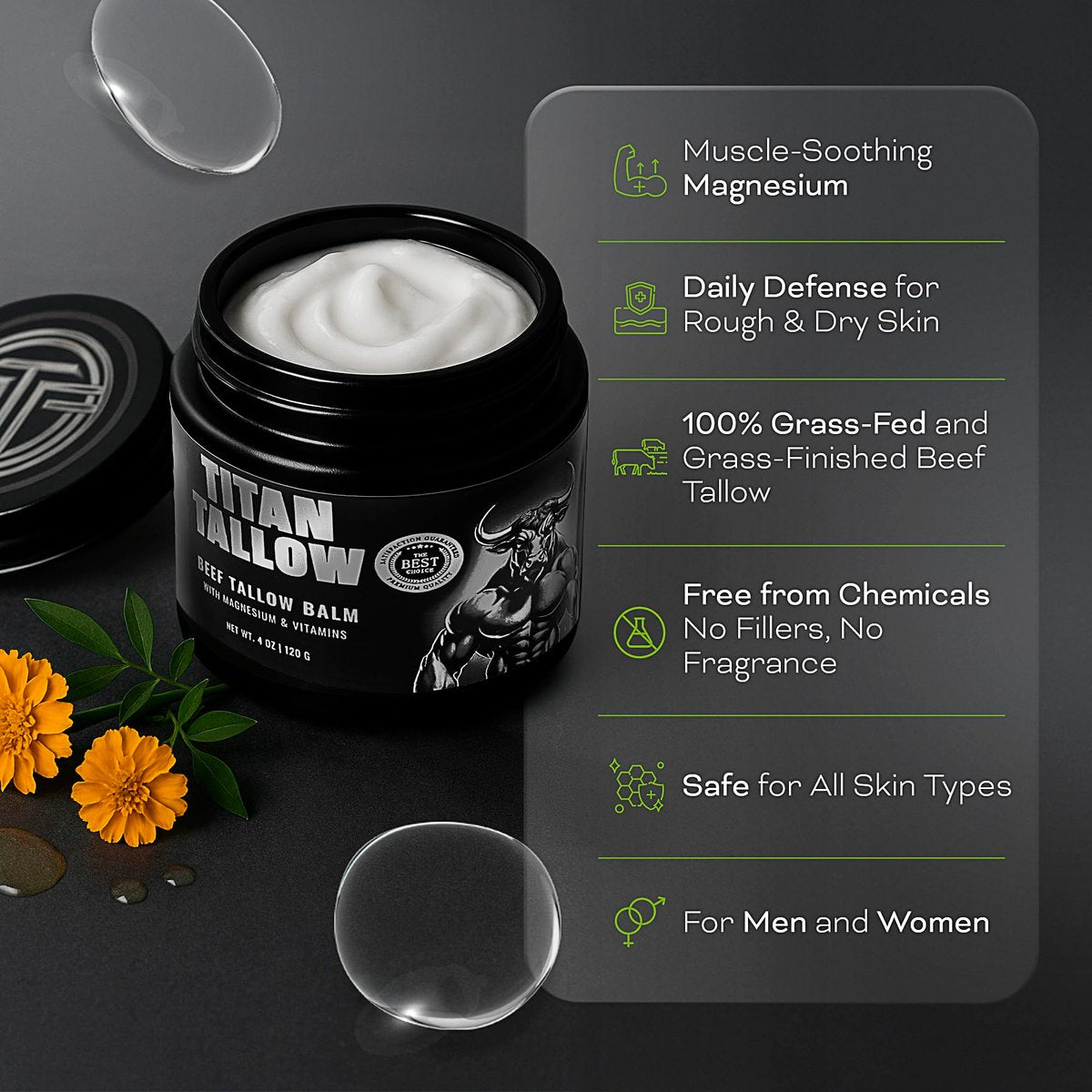 Organic Grass-Fed Beef Tallow Balm with Magnesium & Manuka Honey – Moisturizing Face & Body Cream for Sleep, Leg Cramps & Muscle Relaxation Avelisse