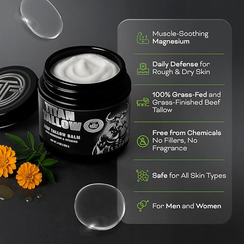 Organic Grass-Fed Beef Tallow Balm with Magnesium & Manuka Honey – Moisturizing Face & Body Cream for Sleep, Leg Cramps & Muscle Relaxation Avelisse
