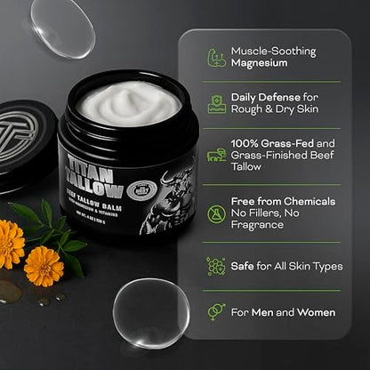 Organic Grass-Fed Beef Tallow Balm with Magnesium & Manuka Honey – Moisturizing Face & Body Cream for Sleep, Leg Cramps & Muscle Relaxation Avelisse