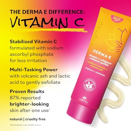 DERMA E Vitamin C Whipped Radiance Polish Face Exfoliator, 4 oz - Brightening & Gentle Dual-Action Exfoliator Avelisse