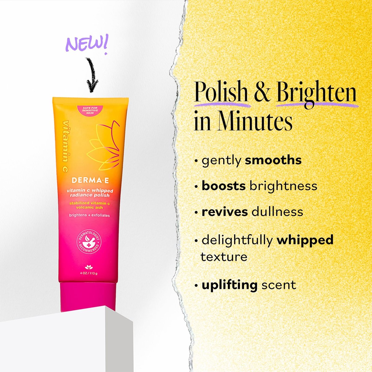 DERMA E Vitamin C Whipped Radiance Polish Face Exfoliator, 4 oz - Brightening & Gentle Dual-Action Exfoliator Avelisse
