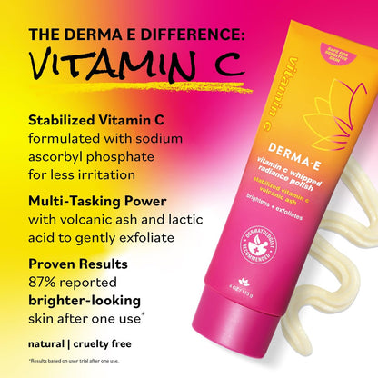 DERMA E Vitamin C Whipped Radiance Polish Face Exfoliator, 4 oz - Brightening & Gentle Dual-Action Exfoliator Avelisse
