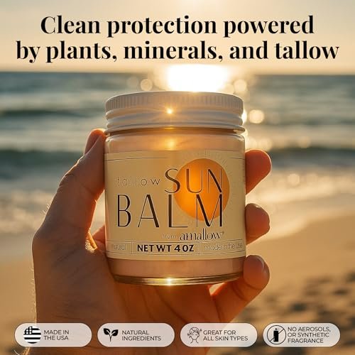 Amallow Tallow Sun Balm with Zinc Oxide - Tinted Mineral Sun Balm with Cocoa Powder - Natural, Non-Nano Zinc Oxide, Organic Oils - No White Cast - Handcrafted in the USA - 4 oz Avelisse