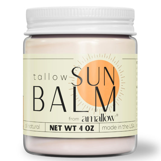 Amallow Tallow Sun Balm with Zinc Oxide - Tinted Mineral Sun Balm with Cocoa Powder - Natural, Non-Nano Zinc Oxide, Organic Oils - No White Cast - Handcrafted in the USA - 4 oz Avelisse