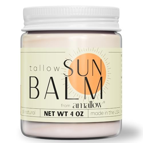 Amallow Tallow Sun Balm with Zinc Oxide - Tinted Mineral Sun Balm with Cocoa Powder - Natural, Non-Nano Zinc Oxide, Organic Oils - No White Cast - Handcrafted in the USA - 4 oz Avelisse