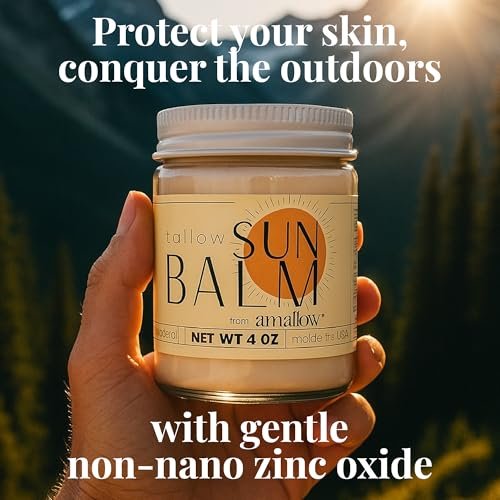Amallow Tallow Sun Balm with Zinc Oxide - Tinted Mineral Sun Balm with Cocoa Powder - Natural, Non-Nano Zinc Oxide, Organic Oils - No White Cast - Handcrafted in the USA - 4 oz Avelisse