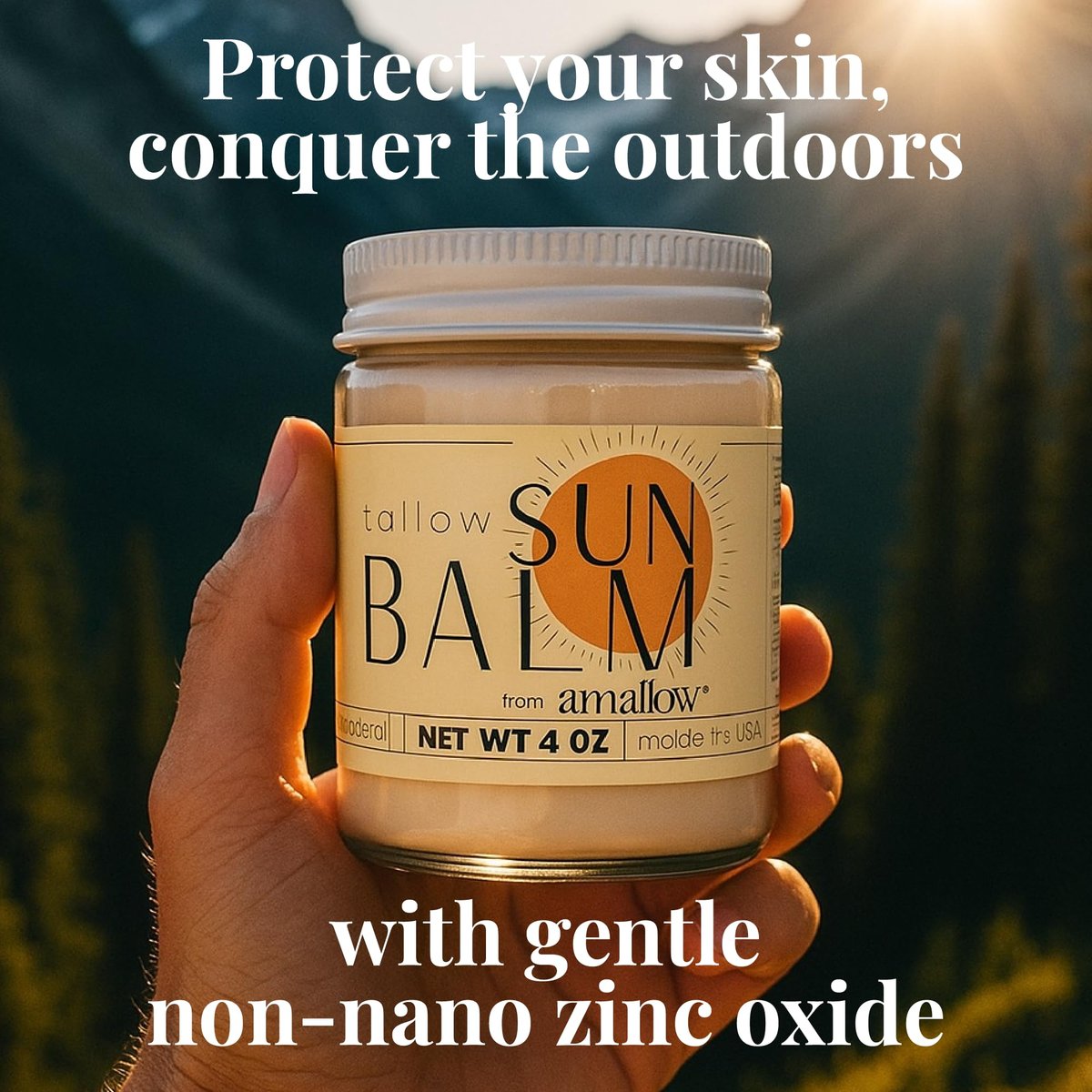 Amallow Tallow Sun Balm with Zinc Oxide - Tinted Mineral Sun Balm with Cocoa Powder - Natural, Non-Nano Zinc Oxide, Organic Oils - No White Cast - Handcrafted in the USA - 4 oz Avelisse