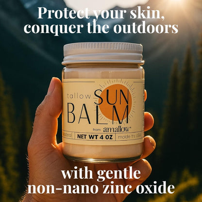 Amallow Tallow Sun Balm with Zinc Oxide - Tinted Mineral Sun Balm with Cocoa Powder - Natural, Non-Nano Zinc Oxide, Organic Oils - No White Cast - Handcrafted in the USA - 4 oz Avelisse