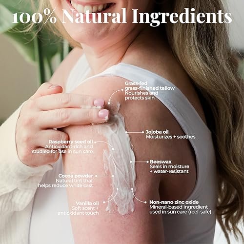 Amallow Tallow Sun Balm with Zinc Oxide - Tinted Mineral Sun Balm with Cocoa Powder - Natural, Non-Nano Zinc Oxide, Organic Oils - No White Cast - Handcrafted in the USA - 4 oz Avelisse