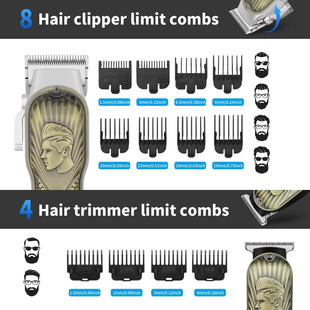 HIENA PRO Professional Hair Clippers for Men - Cordless Hair Clipper & Trimmer LED Haircut Set with Foil Shaver, Nose Trimmer, Rechargeable Clippers Avelisse