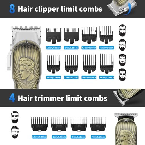 HIENA PRO Professional Hair Clippers for Men - Cordless Hair Clipper & Trimmer LED Haircut Set with Foil Shaver, Nose Trimmer, Rechargeable Clippers Avelisse