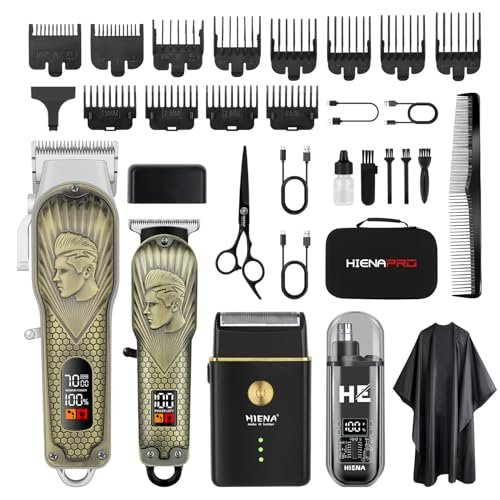 HIENA PRO Professional Hair Clippers for Men - Cordless Hair Clipper & Trimmer LED Haircut Set with Foil Shaver, Nose Trimmer, Rechargeable Clippers Avelisse