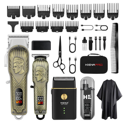 HIENA PRO Professional Hair Clippers for Men - Cordless Hair Clipper & Trimmer LED Haircut Set with Foil Shaver, Nose Trimmer, Rechargeable Clippers Avelisse