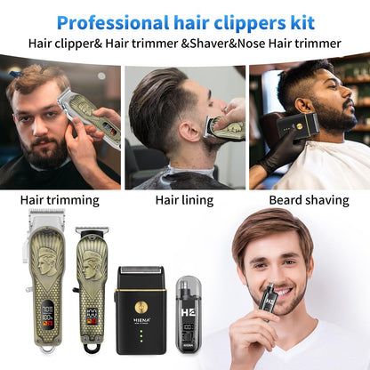 HIENA PRO Professional Hair Clippers for Men - Cordless Hair Clipper & Trimmer LED Haircut Set with Foil Shaver, Nose Trimmer, Rechargeable Clippers Avelisse