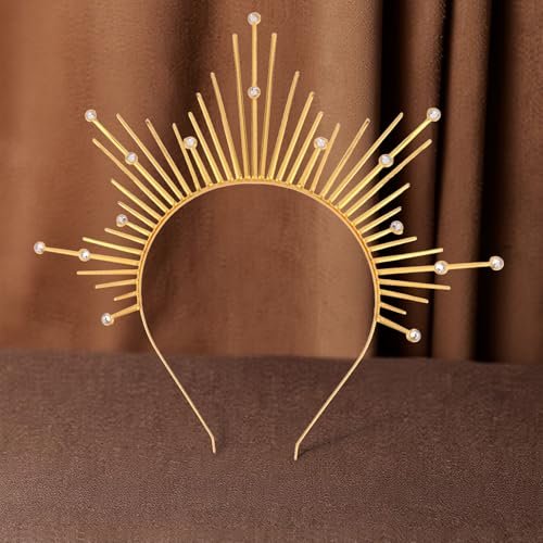 Atoden Halo Headband – Gold Metal Mary Grace Crown, Greek Goddess Sunburst Headpiece for Halloween Costume & Party Favors Avelisse
