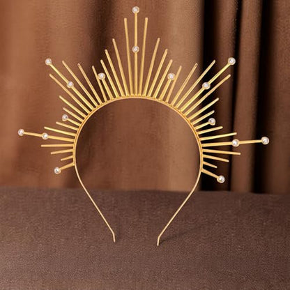 Atoden Halo Headband – Gold Metal Mary Grace Crown, Greek Goddess Sunburst Headpiece for Halloween Costume & Party Favors Avelisse