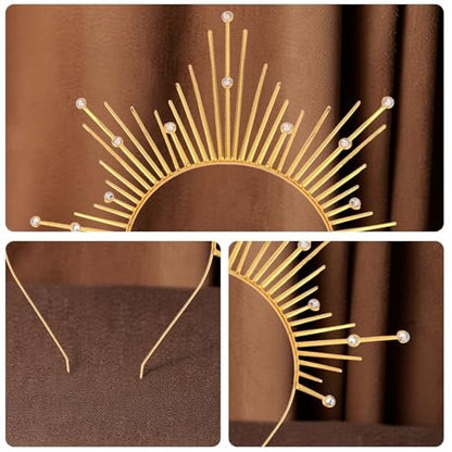 Atoden Halo Headband – Gold Metal Mary Grace Crown, Greek Goddess Sunburst Headpiece for Halloween Costume & Party Favors Avelisse