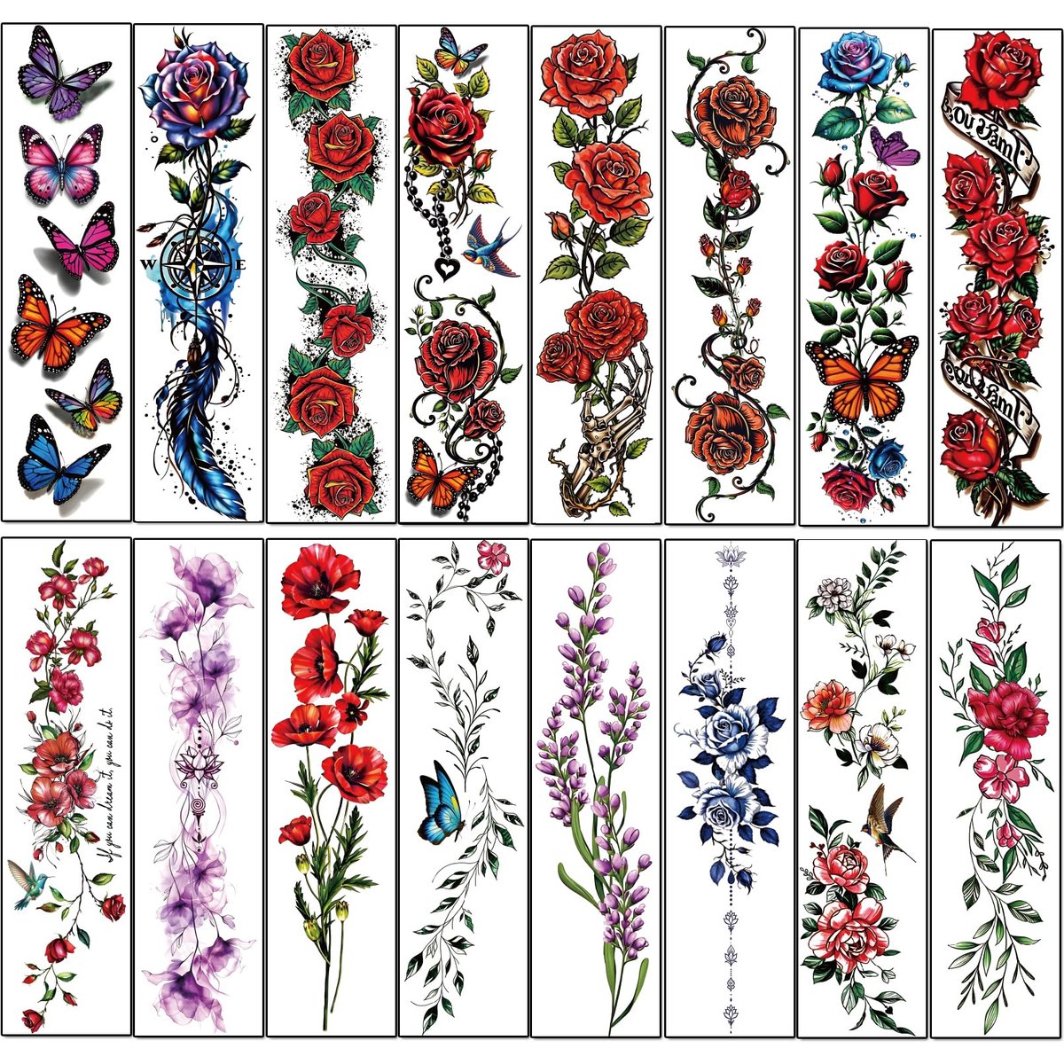 Casciybo 3D Flower Temporary Tattoos for Women - 24 Sheets Colorful Rose & Butterfly Waterproof Body Art Stickers - görsel 13