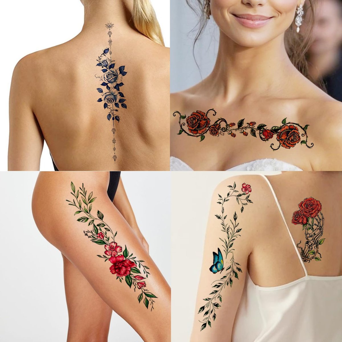 Casciybo 3D Flower Temporary Tattoos for Women - 24 Sheets Colorful Rose & Butterfly Waterproof Body Art Stickers - görsel 11