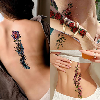Casciybo 3D Flower Temporary Tattoos for Women - 24 Sheets Colorful Rose & Butterfly Waterproof Body Art Stickers