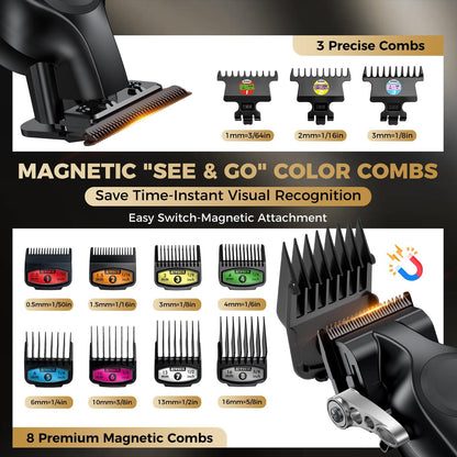 ATVOXIS Professional Cordless Hair Clippers for Men - Carbon Steel Blades, Barber Clippers and Trimmers Set, Hair Cutting Kit (Black) Avelisse