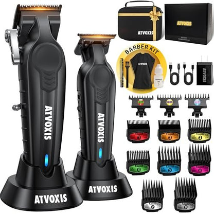 ATVOXIS Professional Cordless Hair Clippers for Men - Carbon Steel Blades, Barber Clippers and Trimmers Set, Hair Cutting Kit (Black) Avelisse
