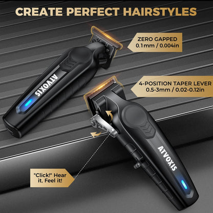 ATVOXIS Professional Cordless Hair Clippers for Men - Carbon Steel Blades, Barber Clippers and Trimmers Set, Hair Cutting Kit (Black) Avelisse