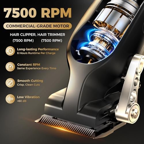ATVOXIS Professional Cordless Hair Clippers for Men - Carbon Steel Blades, Barber Clippers and Trimmers Set, Hair Cutting Kit (Black) Avelisse