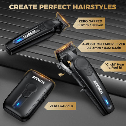 ATVOXIS Professional Hair Clippers for Men - Cordless Barber Clippers and Trimmers Set, Carbon Steel Blades, Jet Black Avelisse