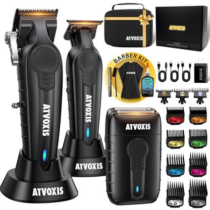 ATVOXIS Professional Hair Clippers for Men - Cordless Barber Clippers and Trimmers Set, Carbon Steel Blades, Jet Black Avelisse