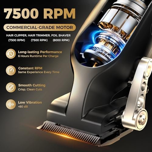 ATVOXIS Professional Hair Clippers for Men - Cordless Barber Clippers and Trimmers Set, Carbon Steel Blades, Jet Black Avelisse