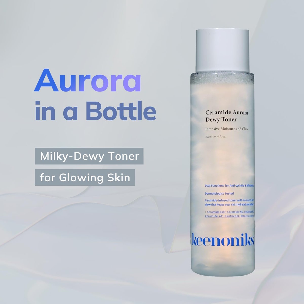 keenoniks Ceramide Aurora Dewy Toner – Deeply Hydrating & Barrier-Repair Toner for Radiant, Healthy Skin - Korean Skincare for Sensitive Skin - 300ml (10.14 fl oz) - görsel 3