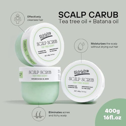 Skirifine Tea Tree Scalp Scrub - Exfoliating & Moisturizing Treatment for Dry, Flaky Scalp - 400g (14 fl.oz) Deep Cleansing Hair Scrub with Natural Exfoliants & Nourishing Oils