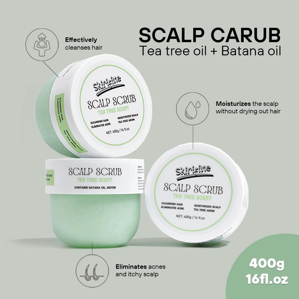 Skirifine Tea Tree Scalp Scrub - Exfoliating & Moisturizing Treatment for Dry, Flaky Scalp - 400g (14 fl.oz) Deep Cleansing Hair Scrub with Natural Exfoliants & Nourishing Oils - görsel 3