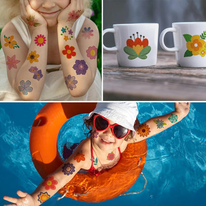 CHARLENT Glitter Flower Temporary Tattoos for Girls - 74 Individually Wrapped Sheets | Waterproof & Easy Peel | Kids Birthday Party Favors, Flower Theme Decorations