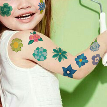 CHARLENT Glitter Flower Temporary Tattoos for Girls - 74 Individually Wrapped Sheets | Waterproof & Easy Peel | Kids Birthday Party Favors, Flower Theme Decorations