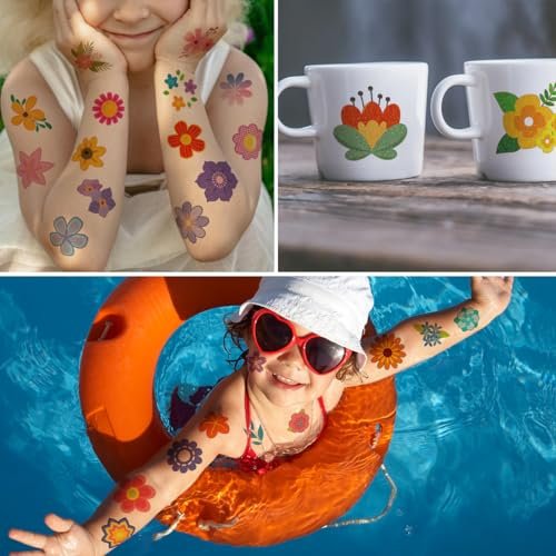 CHARLENT Glitter Flower Temporary Tattoos for Girls - 74 Individually Wrapped Sheets | Waterproof & Easy Peel | Kids Birthday Party Favors, Flower Theme Decorations - görsel 8
