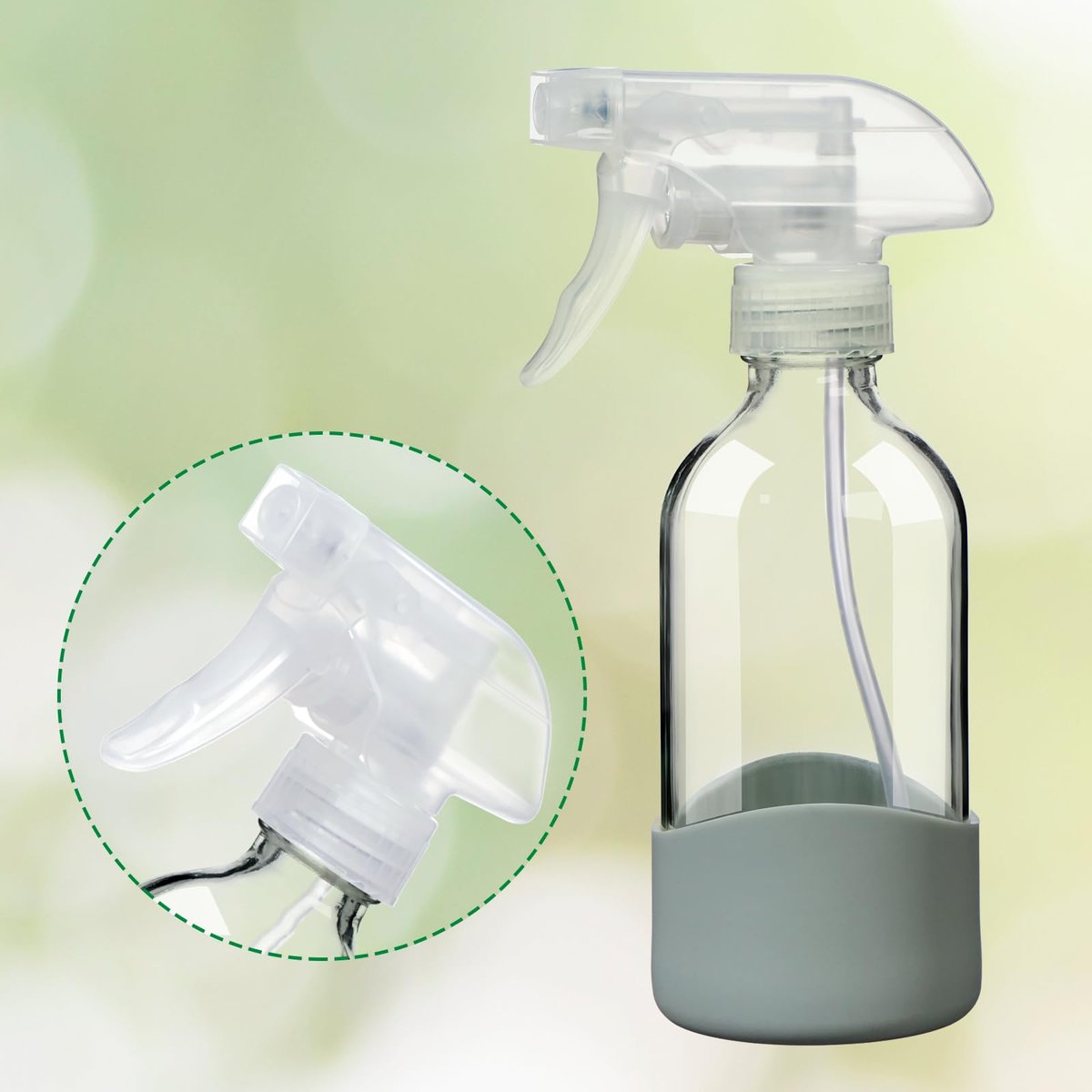 OCMML 8oz Clear Glass Spray Bottle with Silicone Sleeve – Refillable, Leakproof, Adjustable Nozzle for Cleaning Solutions, Hair, Plants & Essential Oils (1 Pack) - görsel 5