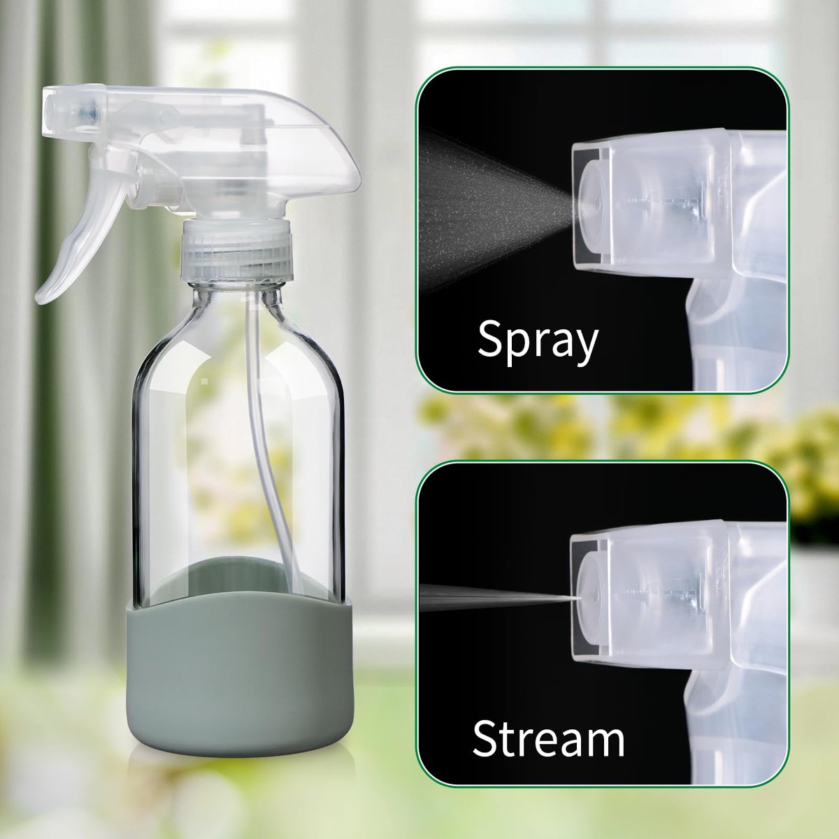 OCMML 8oz Clear Glass Spray Bottle with Silicone Sleeve – Refillable, Leakproof, Adjustable Nozzle for Cleaning Solutions, Hair, Plants & Essential Oils (1 Pack) - görsel 7
