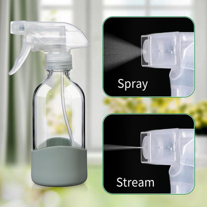 OCMML 8oz Clear Glass Spray Bottle with Silicone Sleeve – Refillable, Leakproof, Adjustable Nozzle for Cleaning Solutions, Hair, Plants & Essential Oils (1 Pack)
