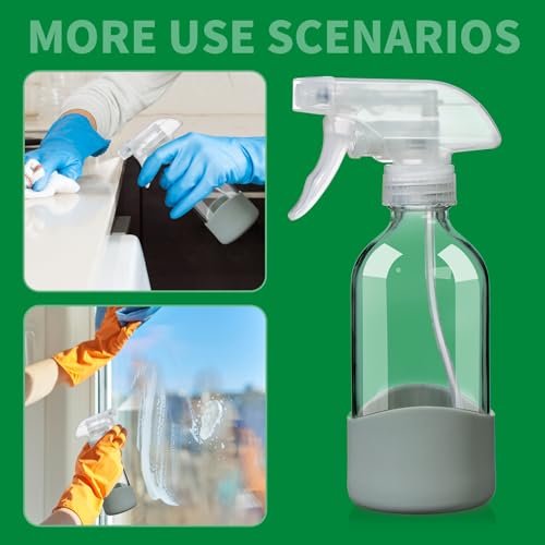 OCMML 8oz Clear Glass Spray Bottle with Silicone Sleeve – Refillable, Leakproof, Adjustable Nozzle for Cleaning Solutions, Hair, Plants & Essential Oils (1 Pack) - görsel 4