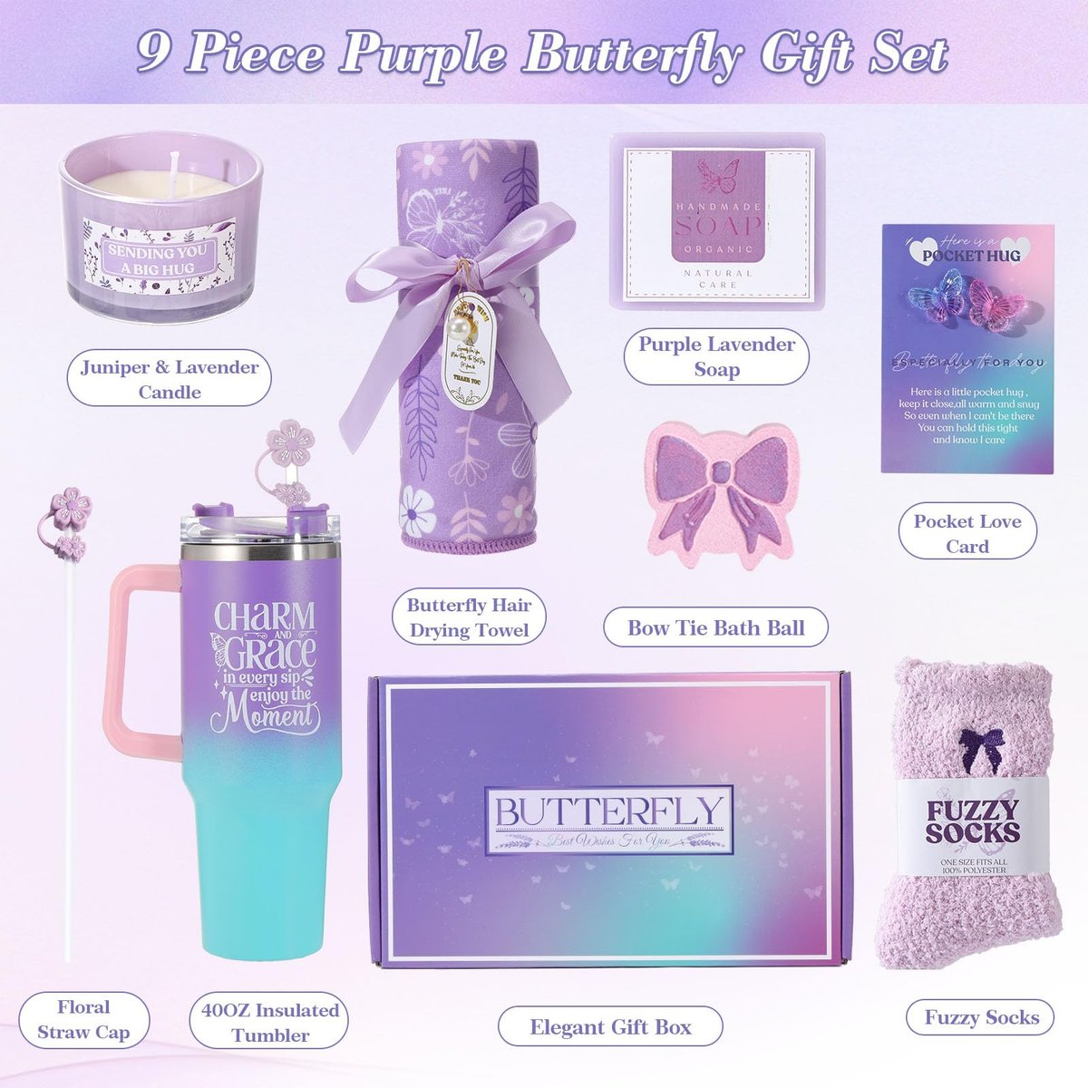 Lavender Self Care Gift Basket for Mom - Relaxing Spa Care Package with Soy Wax Candle Avelisse