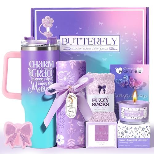 Lavender Self Care Gift Basket for Mom - Relaxing Spa Care Package with Soy Wax Candle Avelisse