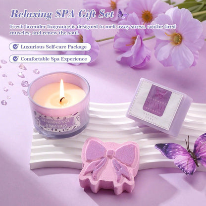 Lavender Self Care Gift Basket for Mom - Relaxing Spa Care Package with Soy Wax Candle Avelisse
