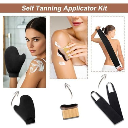 EVYTTA 3-in-1 Self Tanning Mitts Set | Self Tanner Mitt & Back Applicator Brush for Streak-Free Tan Avelisse