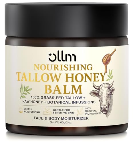 OLLM Beef Tallow for Skin: Grass Fed Tallow and Honey Balm with Raw Honey and Beeswax – Tallow Face Moisturizer for All Skin Types, Safe for Babies and Moms, Light Scent - görsel 2