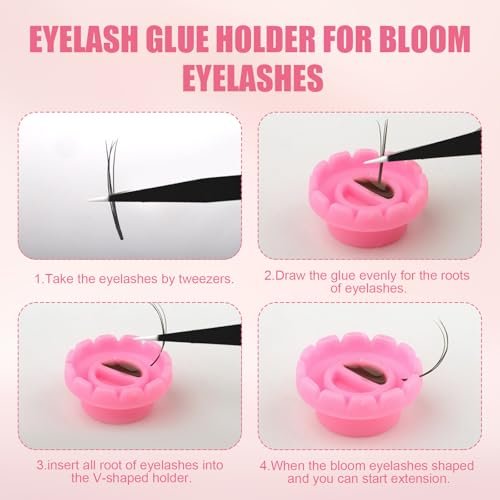800 Pcs Disposable Glue Rings Cup for Eyelash Extensions with 2 Tweezers - Pink Lash Volume Glue Holder by Mzario - görsel 8